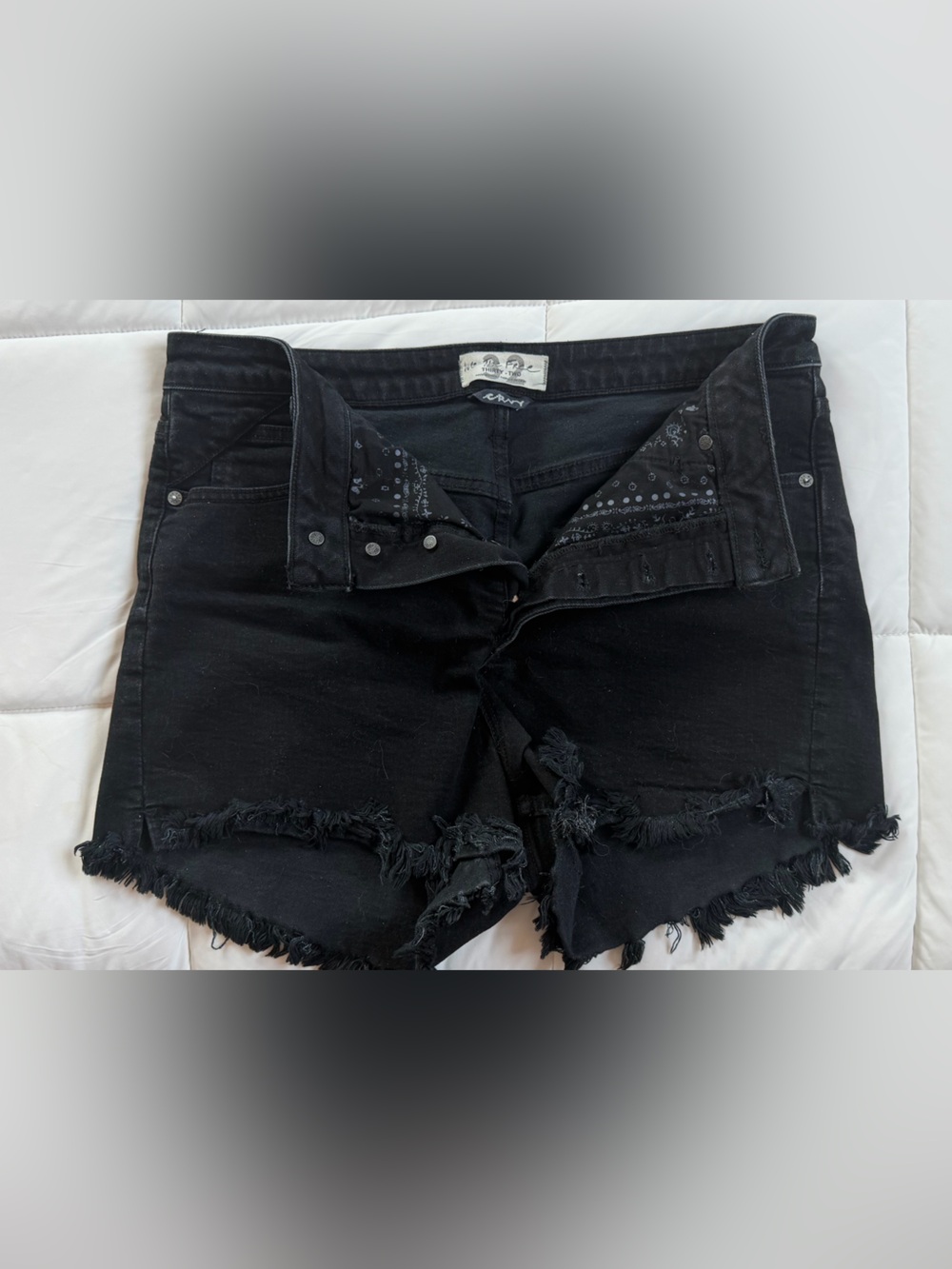 We The Free Black Denim Shorts with Label Detail